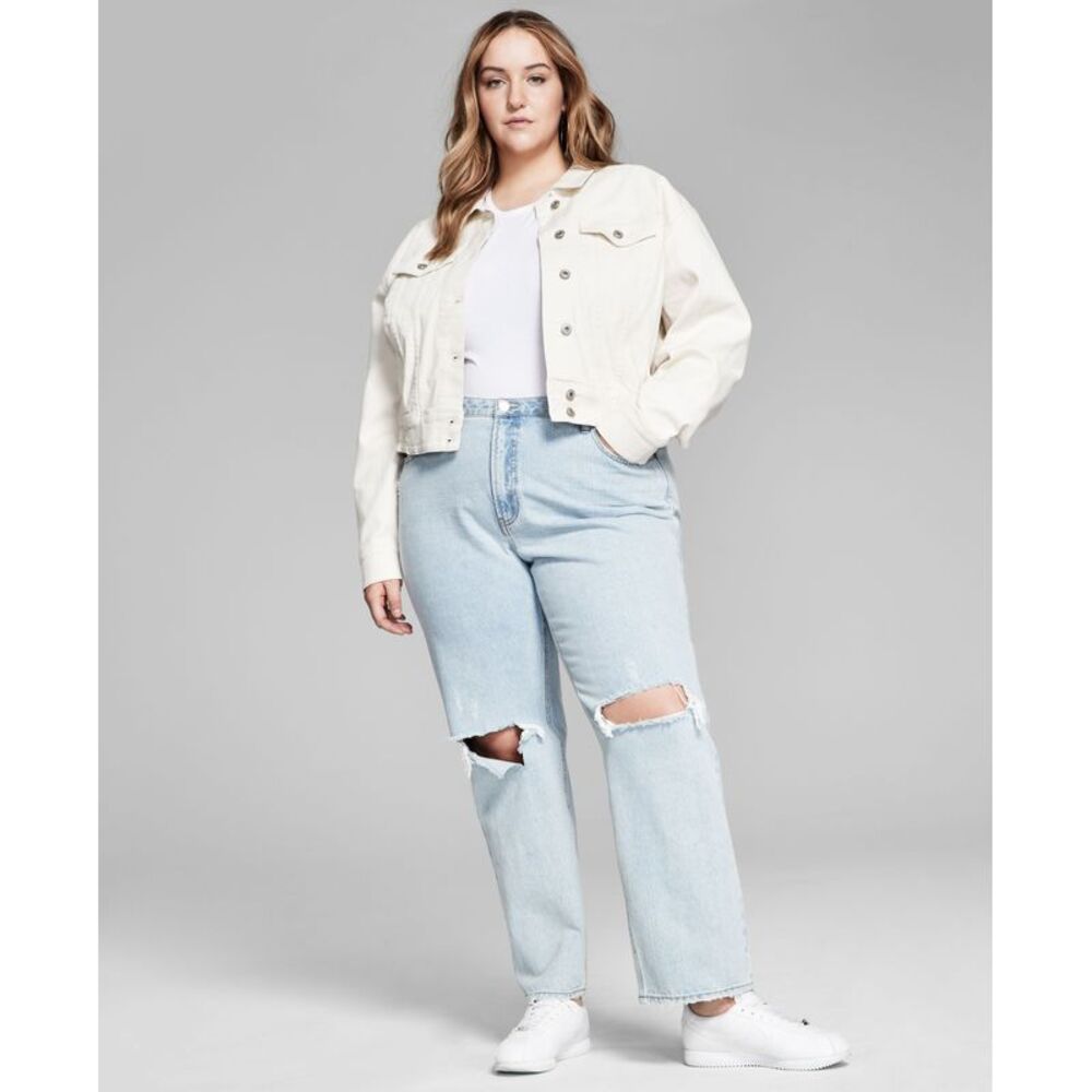And Now This Now This Trendy Plus Size Ruched Back Jean Jacket